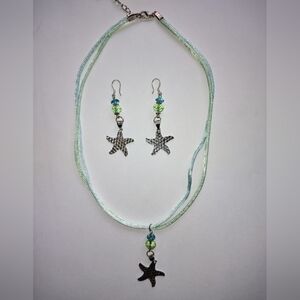 Handcrafted Starfish Jewelry Set Coastal Core Mermaid Core Silver Blue Green